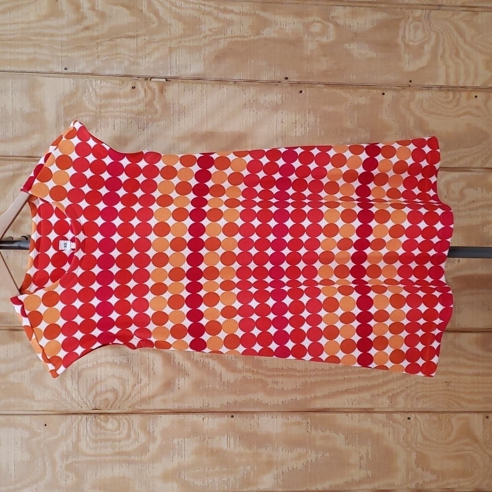 Uncle Frank Retro 70"s Mod Red Orange Polka Dot Cap Sleeve Short Dress Size XS